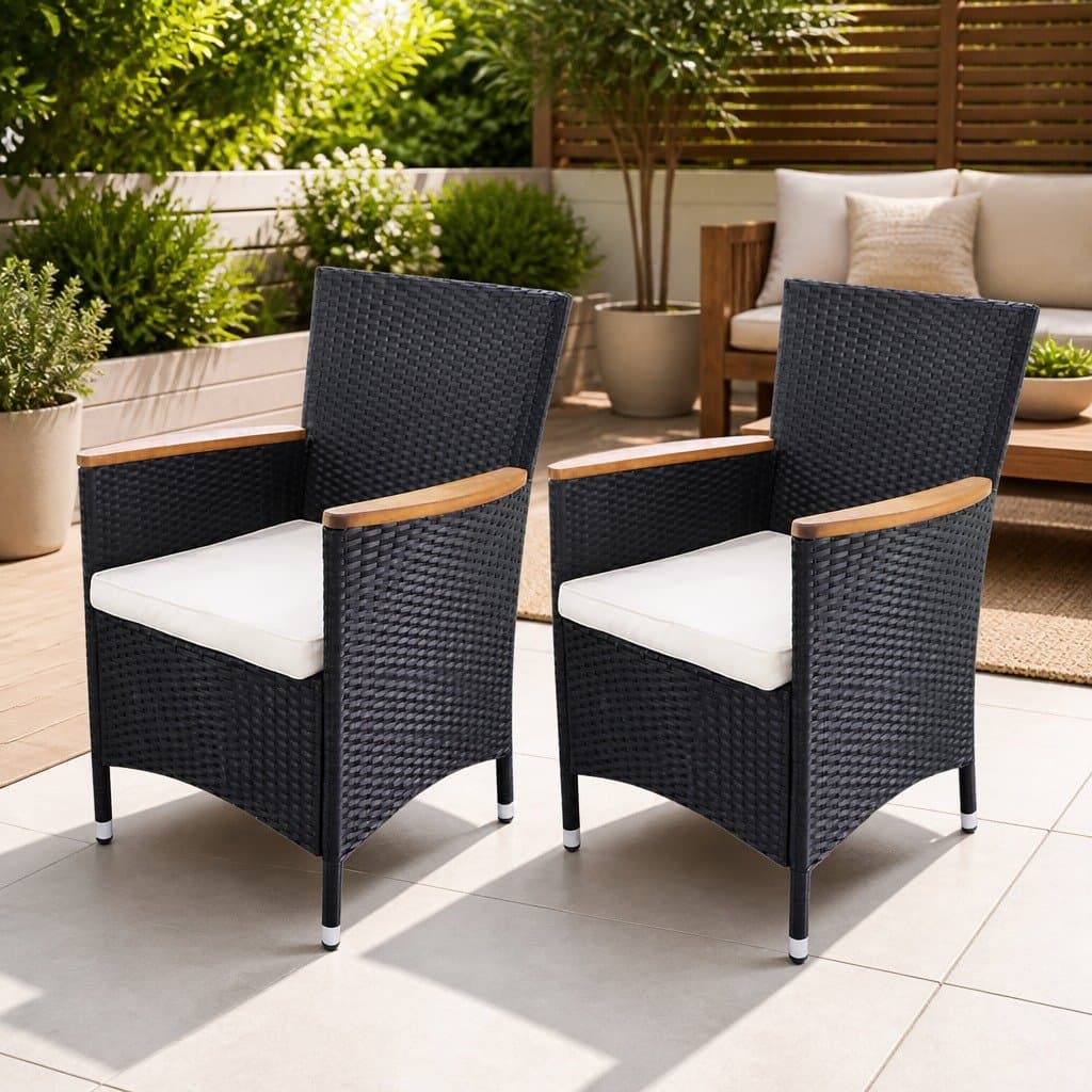 Black Poly Rattan Garden Chairs with Cushions