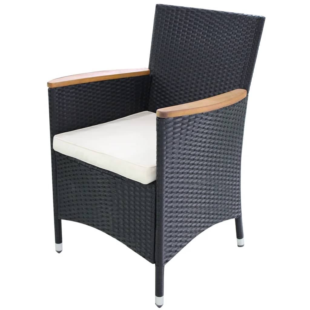 Black Poly Rattan Garden Chairs with Cushions