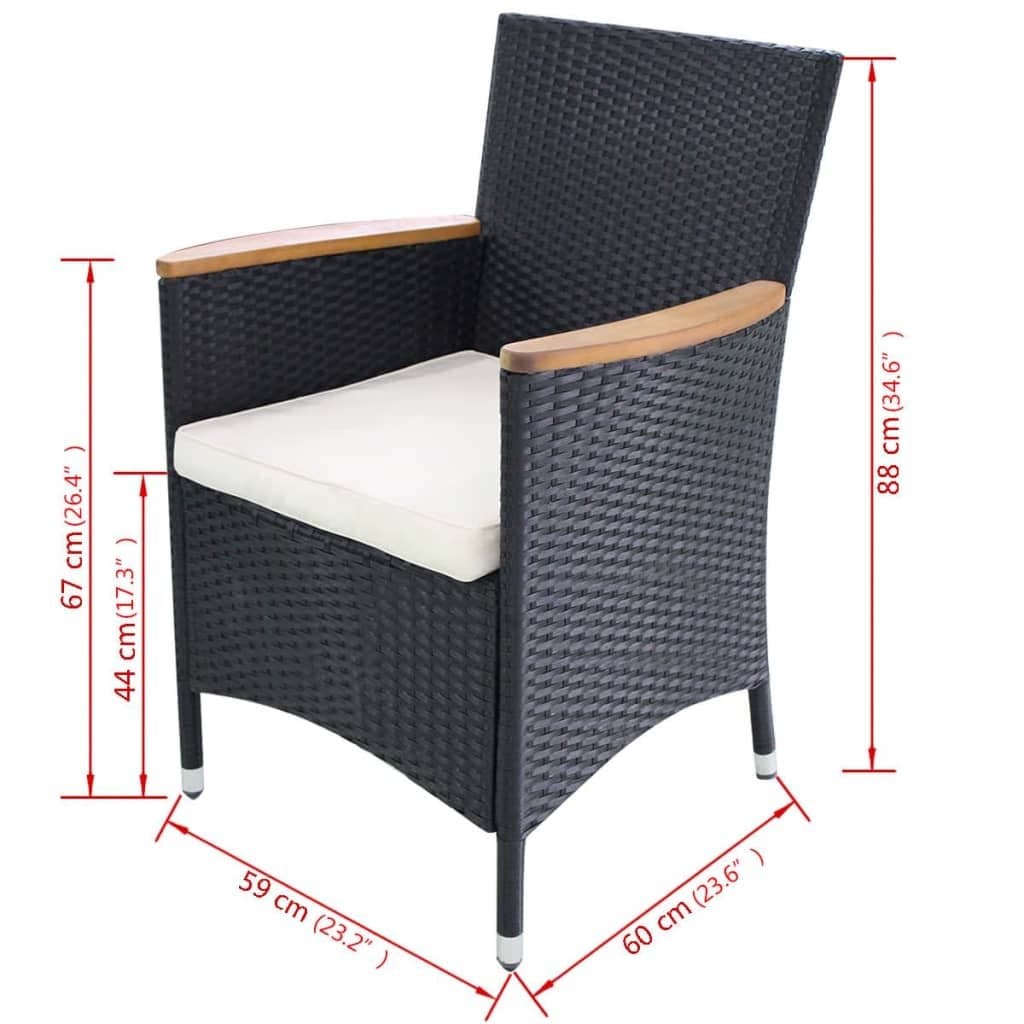 Black Poly Rattan Garden Chairs with Cushions
