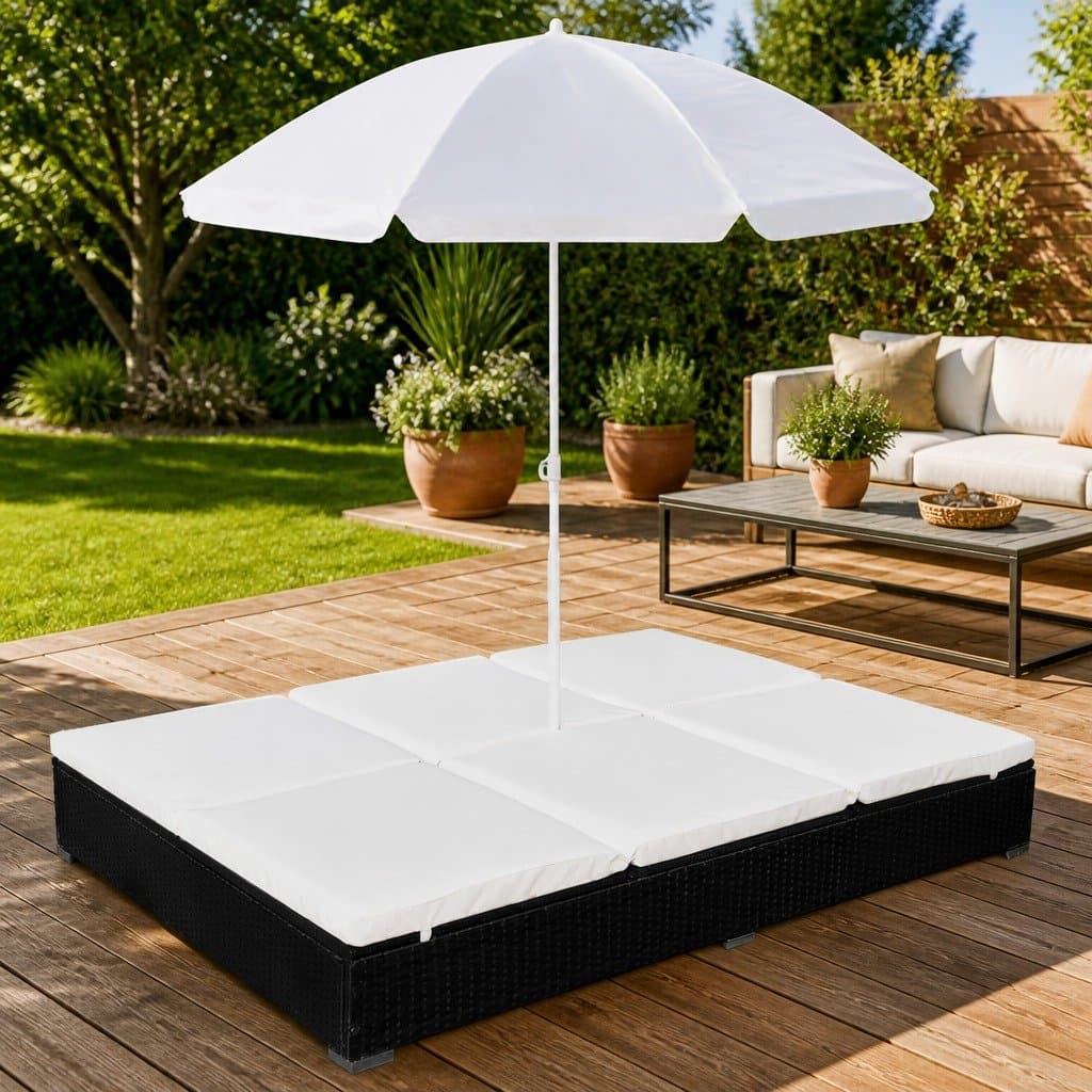 Outdoor Lounge Bed for 2 with Adjustable Umbrella