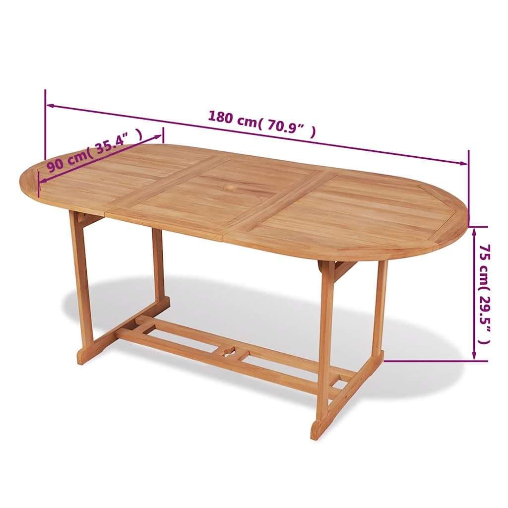 Solid Teak Wood Outdoor Dining Table 180x90x75cm
