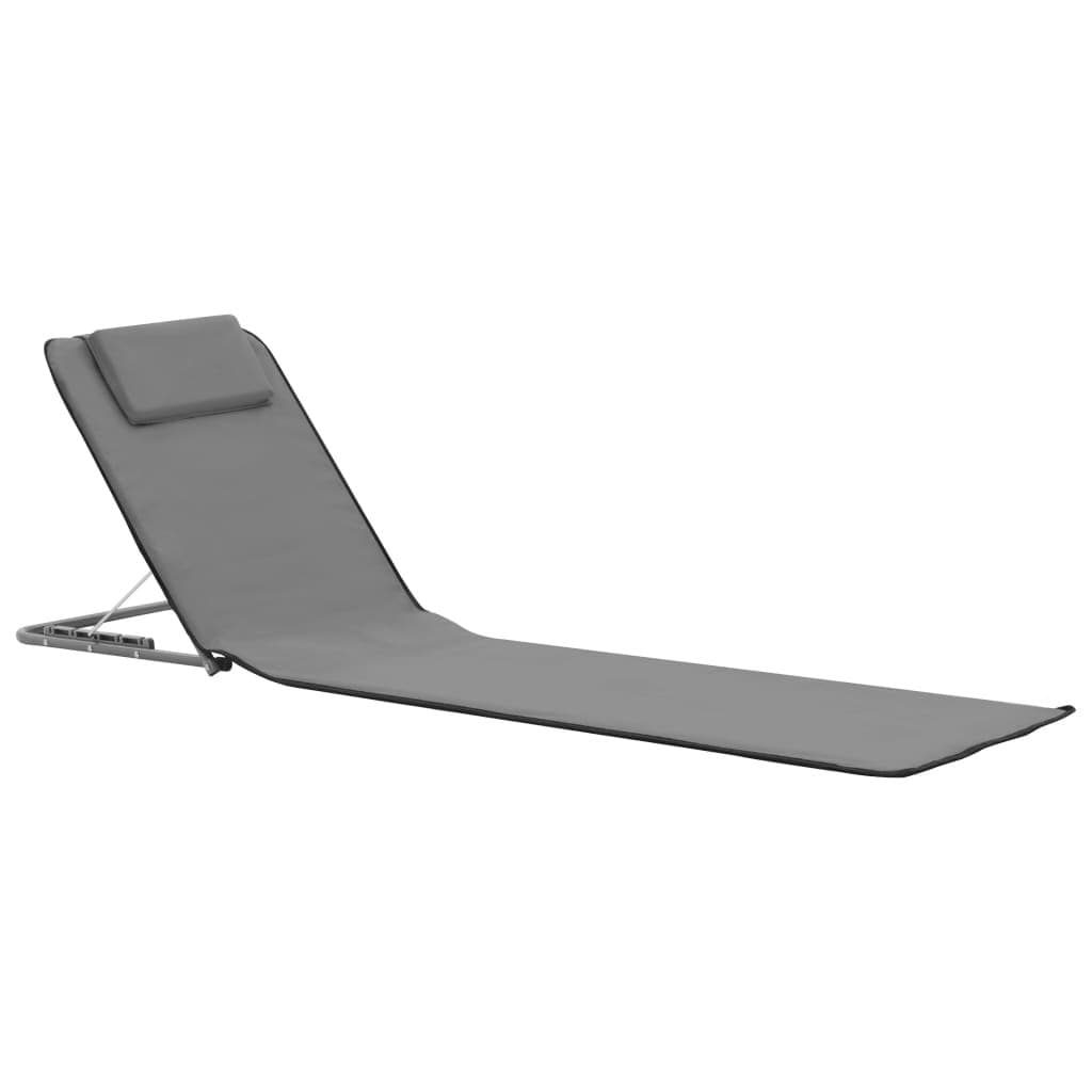 Folding Beach Chair Set 2 pcs Sun Lounger Recliner Steel Frame Fabric Grey