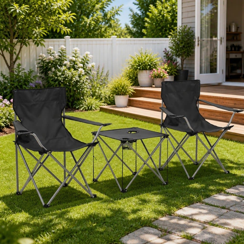 3-Piece Grey Camping Table and Chair Set