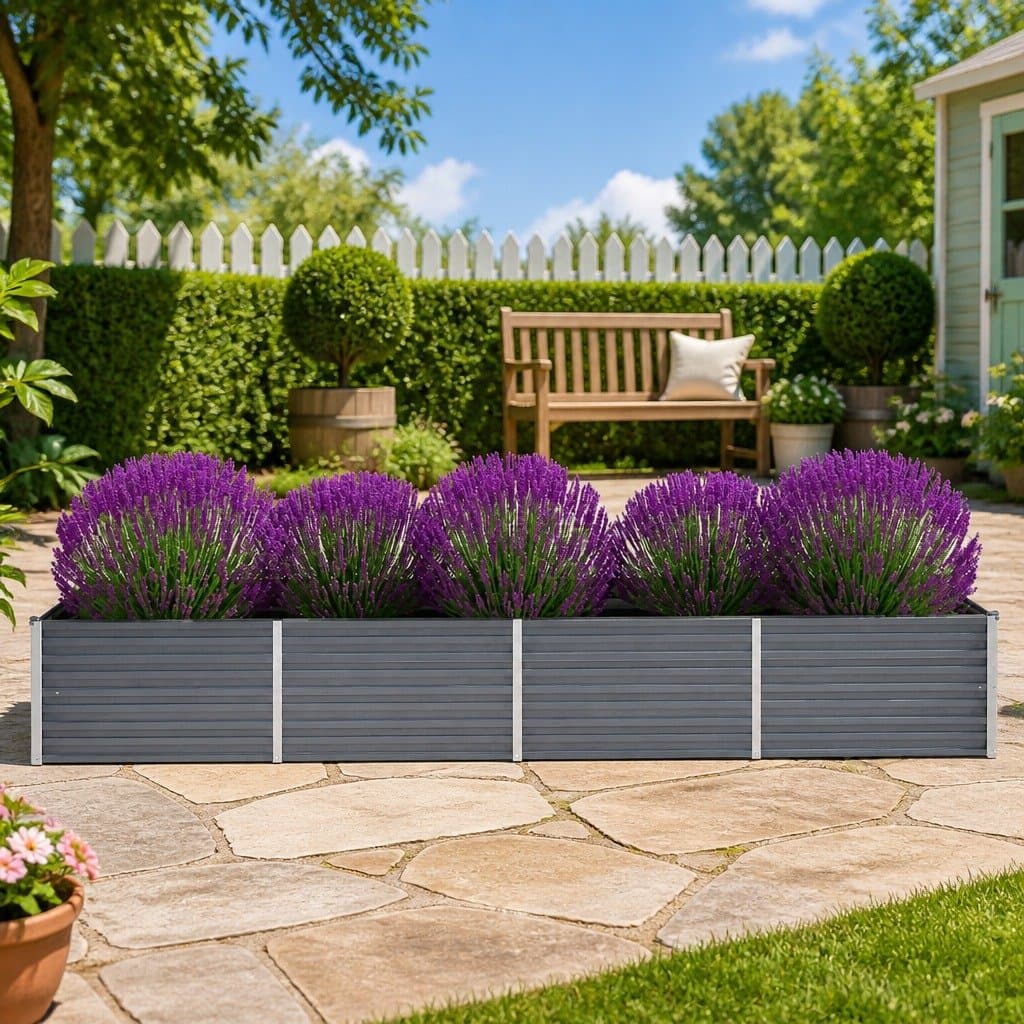 Metal Garden Planter Box Grey 320x80x45cm