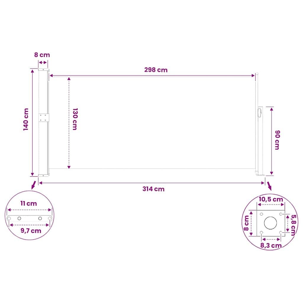 Retractable Side Awning 140 x 300 cm for Outdoor Use
