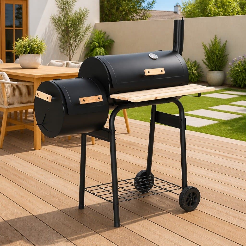Charcoal BBQ Offset Smoker Grill with Firebox