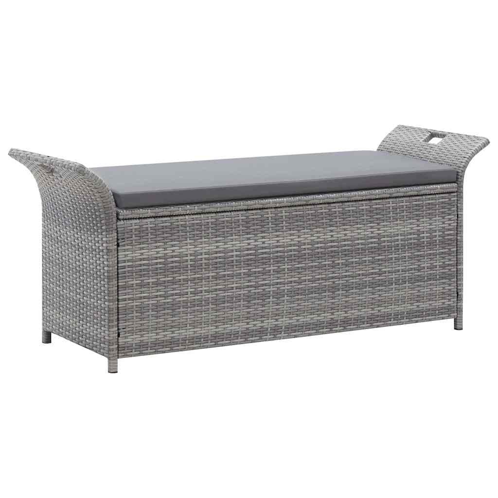 Grey Garden Rattan Storage Bench with Cushion