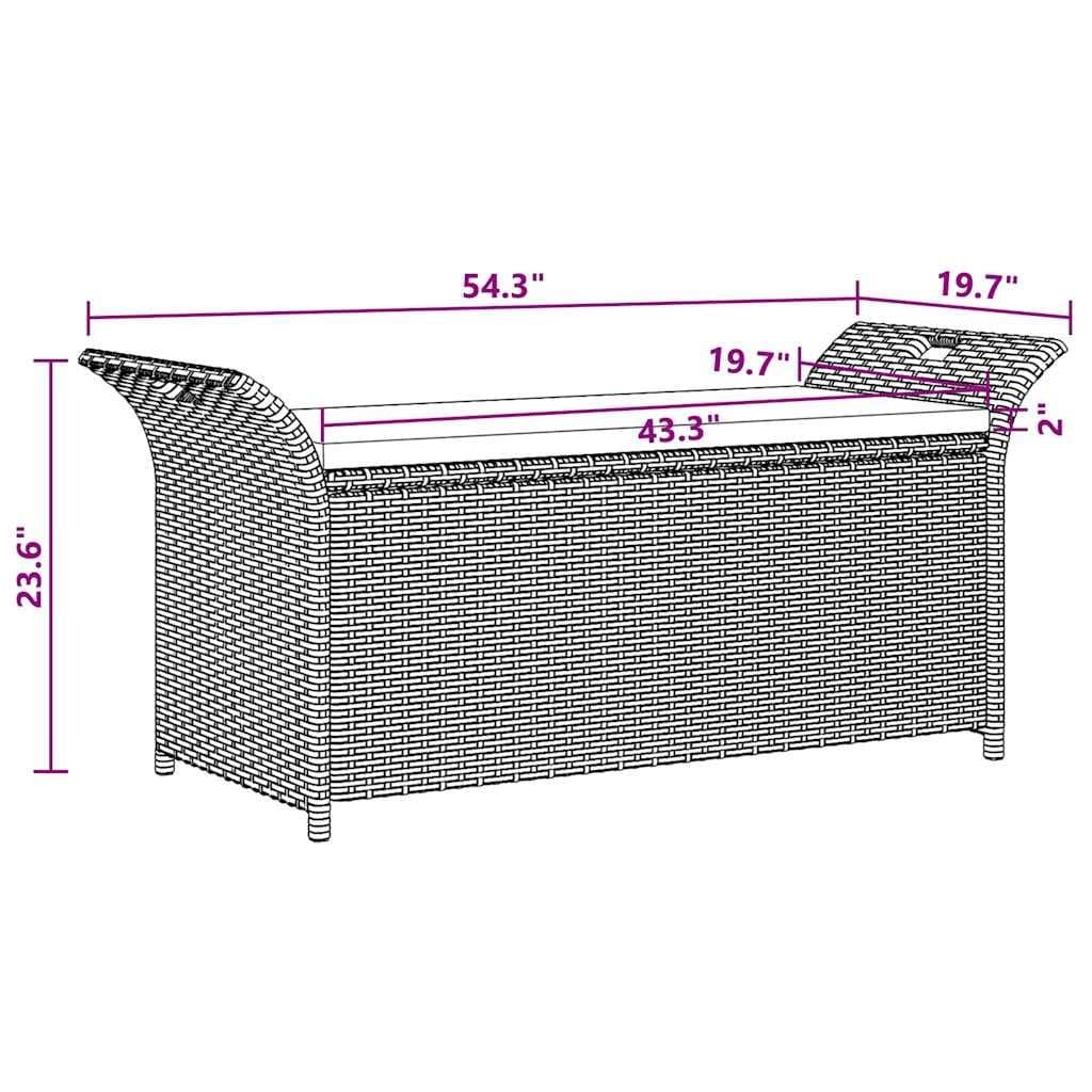 Grey Garden Rattan Storage Bench with Cushion