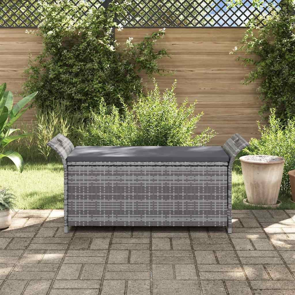 Grey Garden Rattan Storage Bench with Cushion