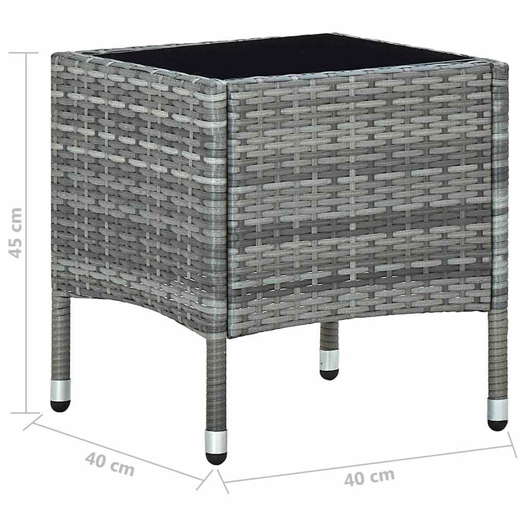 Grey Outdoor Garden Table with Glass Top 40x40x45 cm