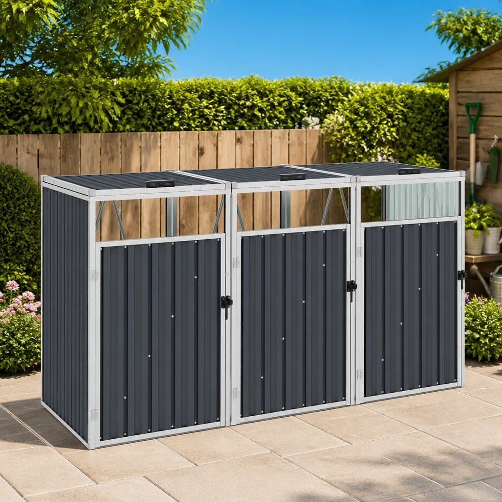 Triple Garbage Bin Shed for Outdoor Waste Storage