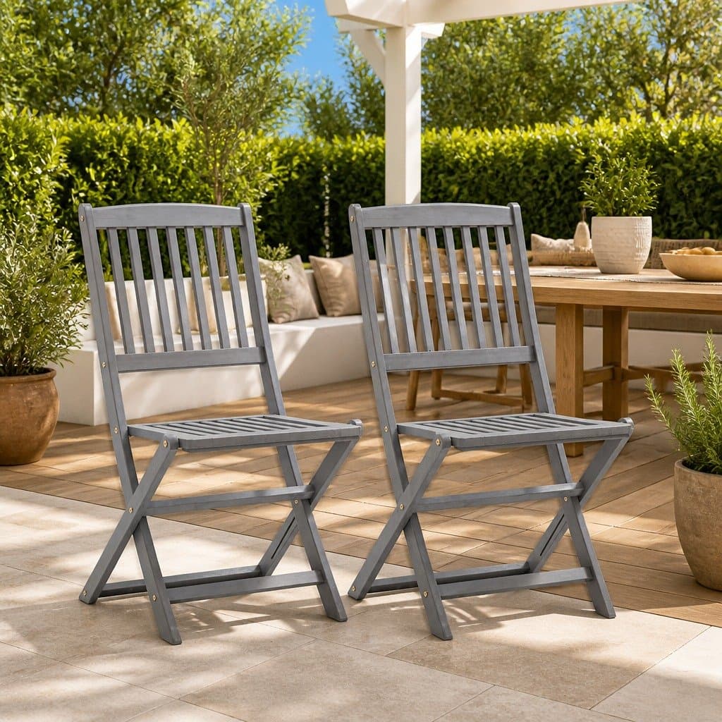 Grey Folding Outdoor Chairs 2 Pcs Solid Acacia Wood