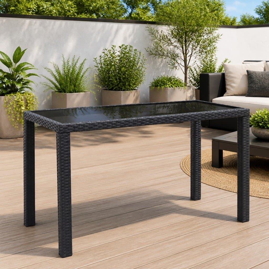 Black Garden Dining Table with Glass Top