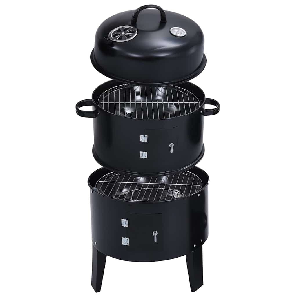 3-in-1 Charcoal Smoker BBQ Grill Outdoor Cooking 40x80cm Black Portable