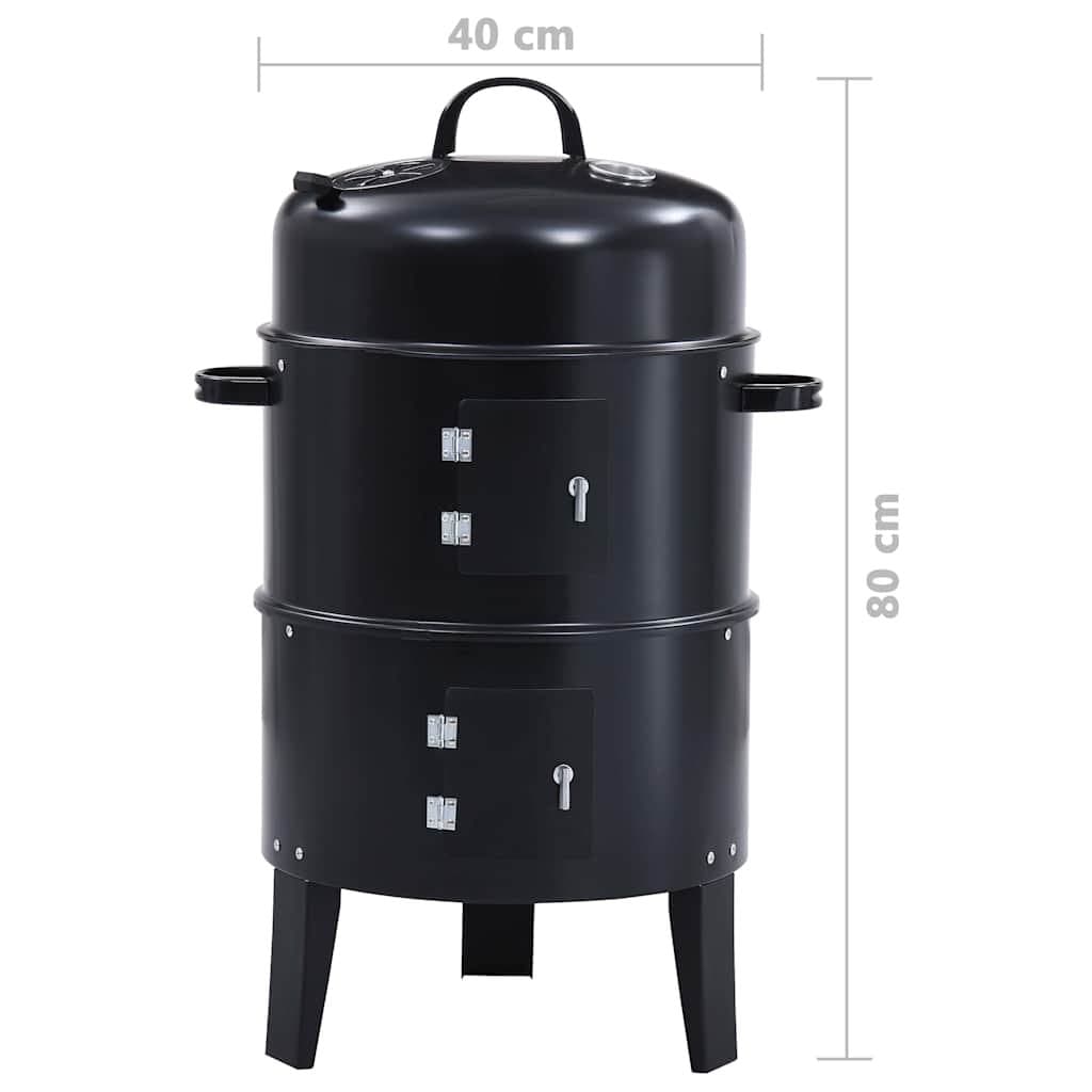 3-in-1 Charcoal Smoker BBQ Grill Outdoor Cooking 40x80cm Black Portable