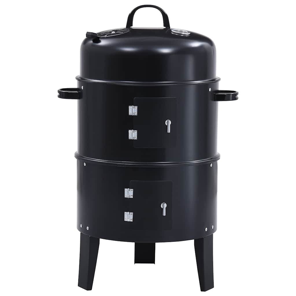 3-in-1 Charcoal Smoker BBQ Grill Outdoor Cooking 40x80cm Black Portable