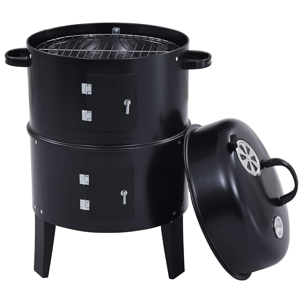 3-in-1 Charcoal Smoker BBQ Grill Outdoor Cooking 40x80cm Black Portable