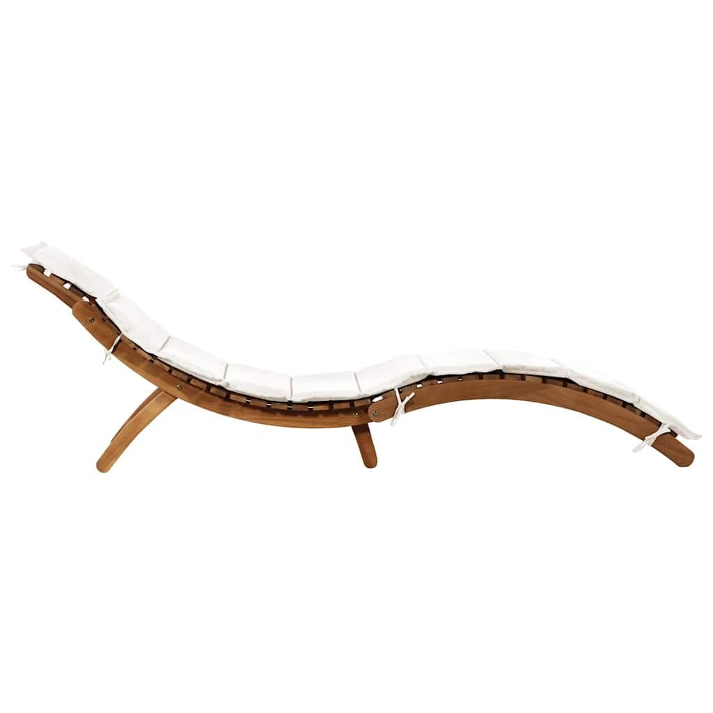 Solid Acacia Wood Folding Sun Lounger with Cream Cushion