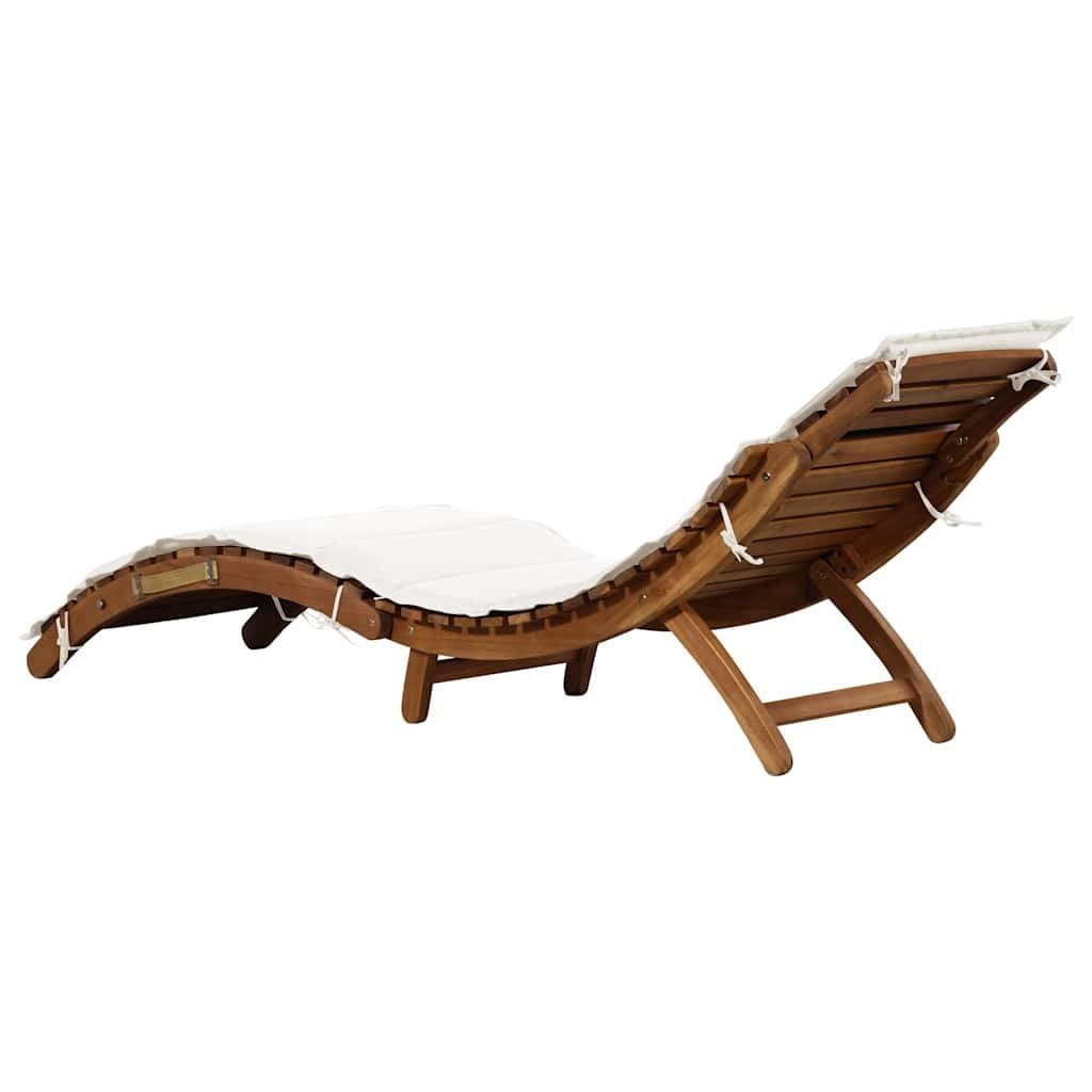 Solid Acacia Wood Folding Sun Lounger with Cream Cushion