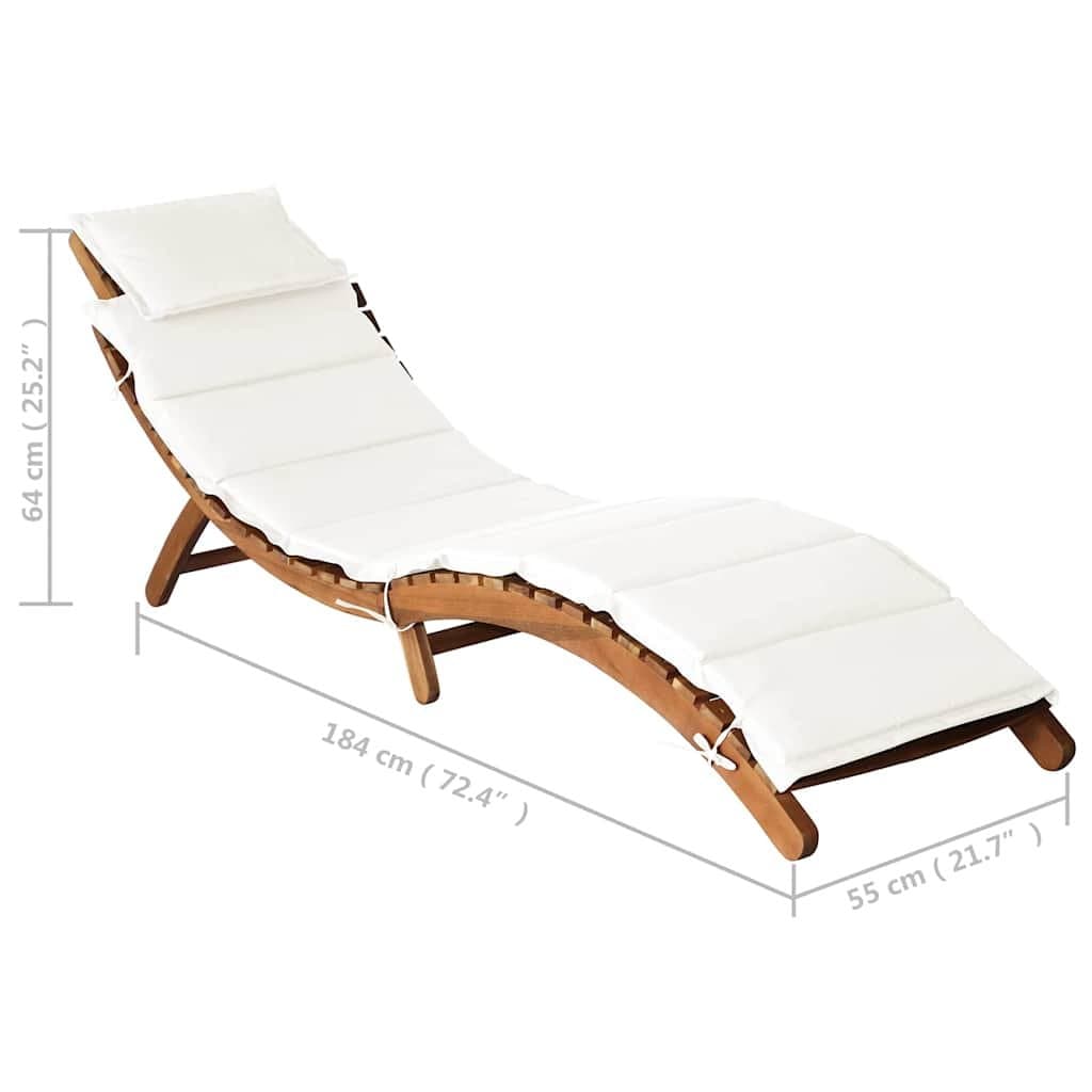 Solid Acacia Wood Folding Sun Lounger with Cream Cushion