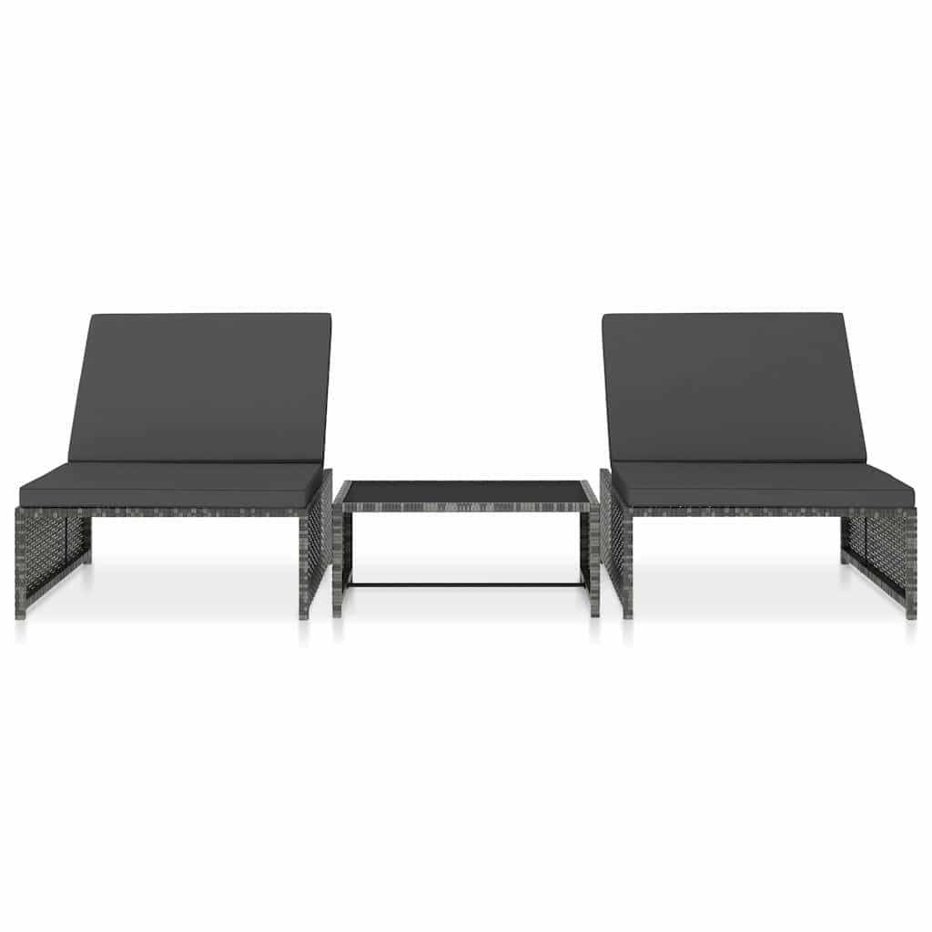 Grey Poly Rattan Lounge Set with Reclining Chairs