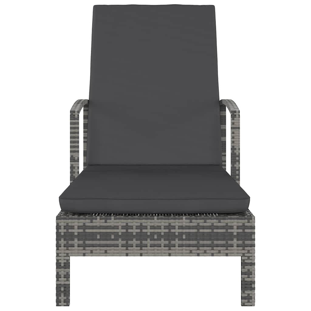Adjustable Grey Poly Rattan Sun Lounger with Armrests