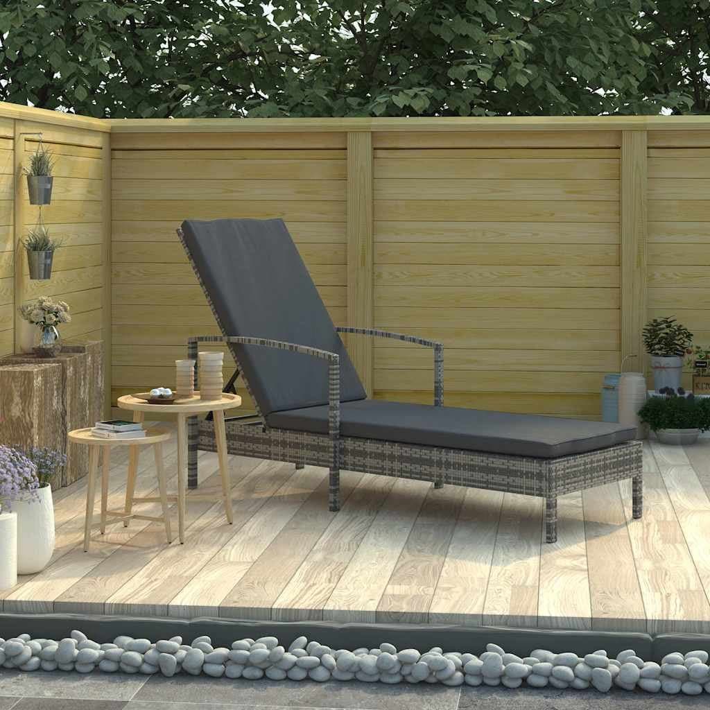 Adjustable Grey Poly Rattan Sun Lounger with Armrests