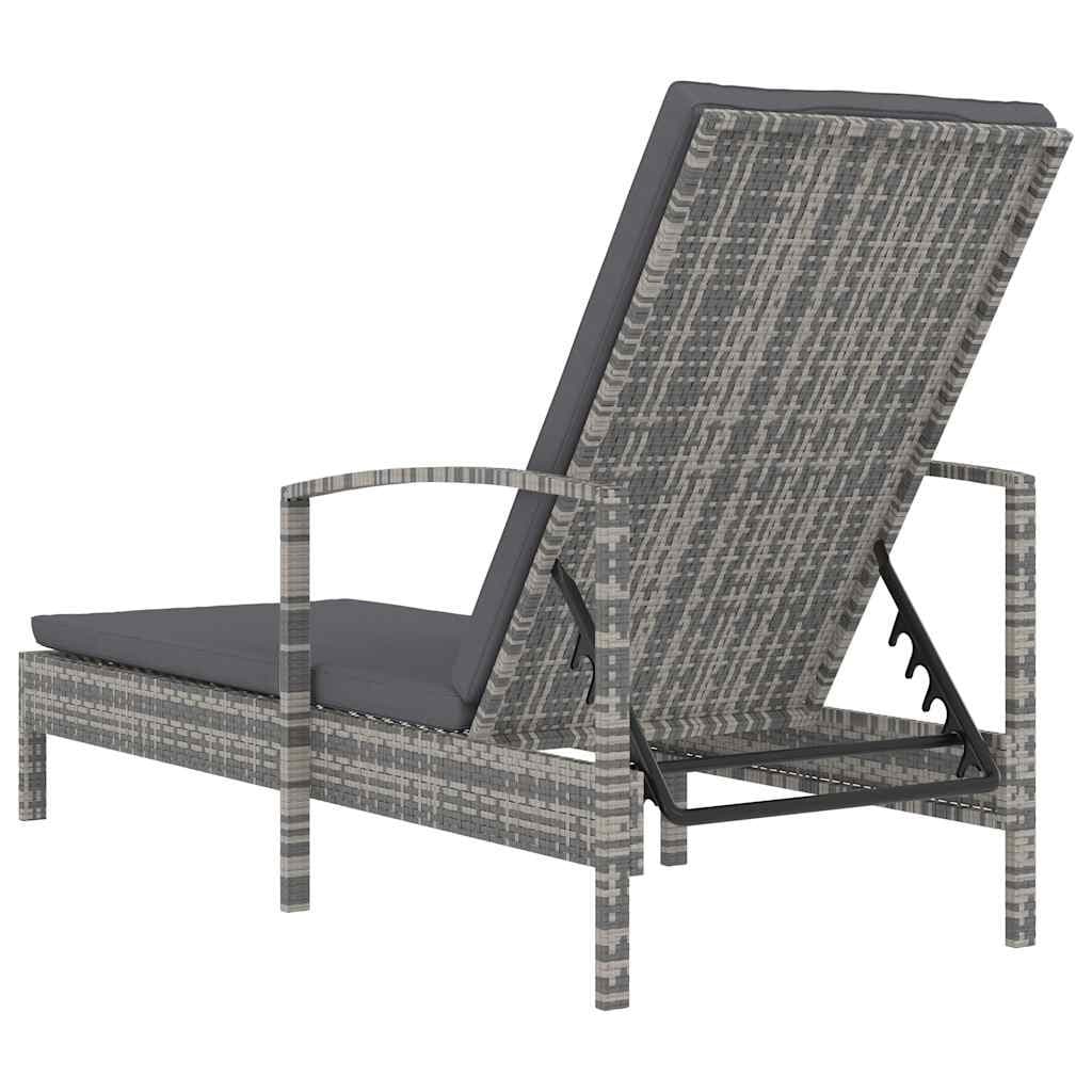 Adjustable Grey Poly Rattan Sun Lounger with Armrests