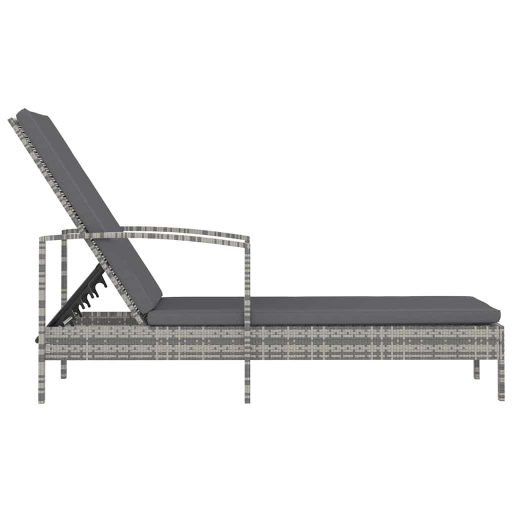 Adjustable Grey Poly Rattan Sun Lounger with Armrests