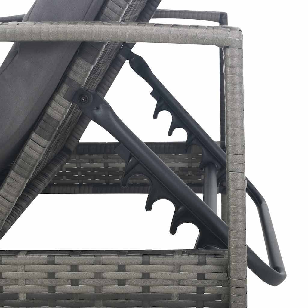 Adjustable Grey Poly Rattan Sun Lounger with Armrests