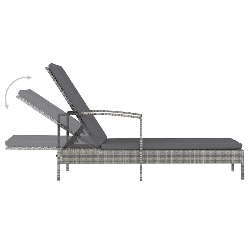 Adjustable Grey Poly Rattan Sun Lounger with Armrests