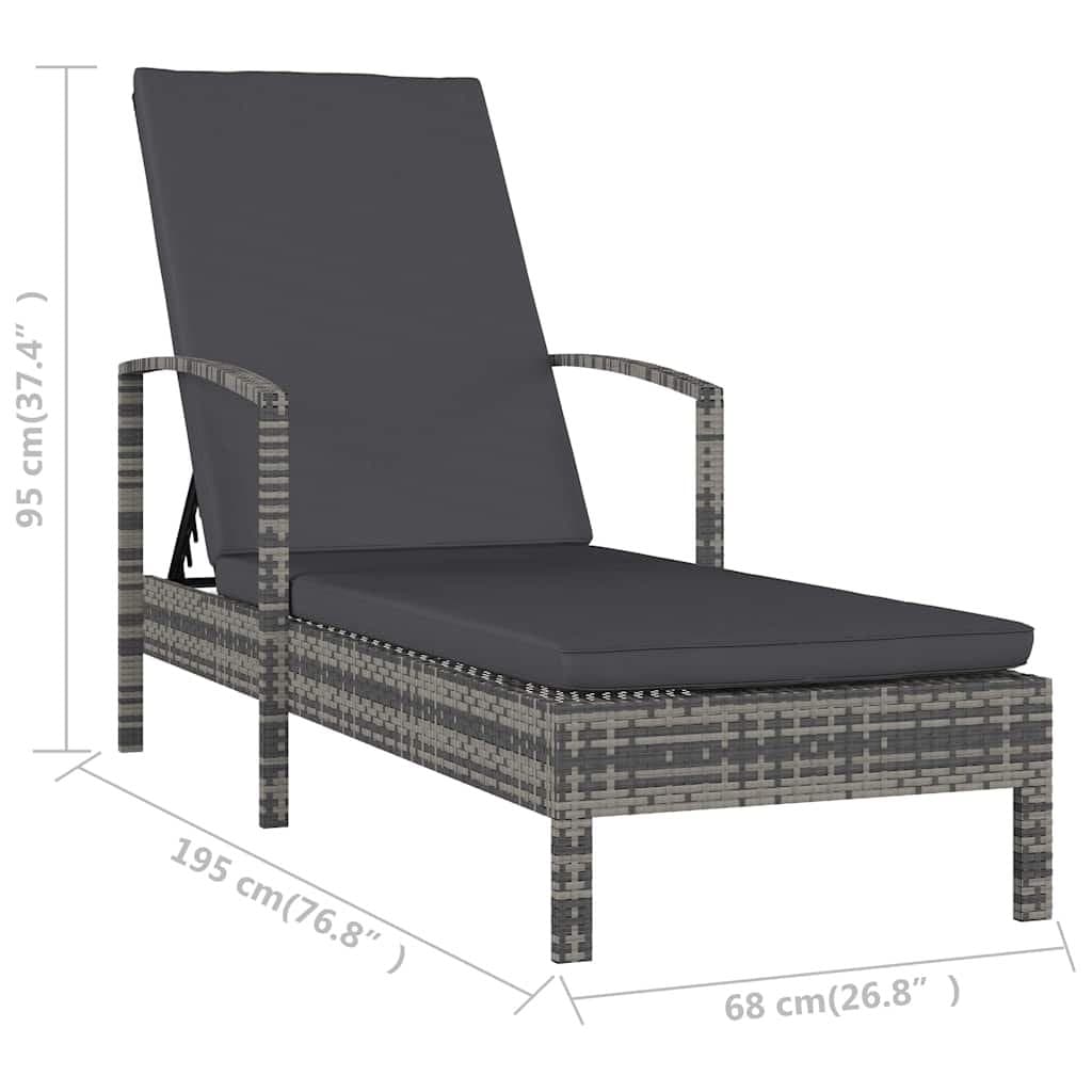 Adjustable Grey Poly Rattan Sun Lounger with Armrests