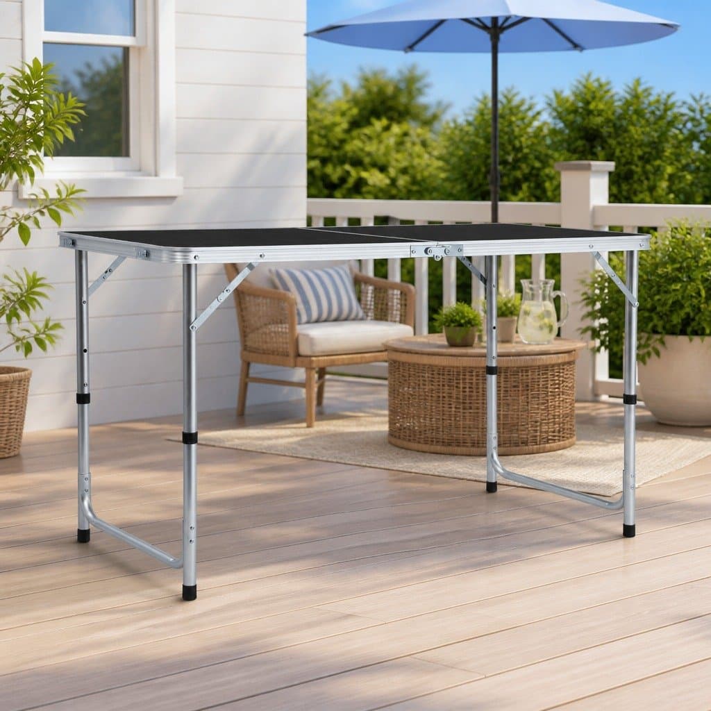 Foldable Camping Table Grey Adjustable Height Portable