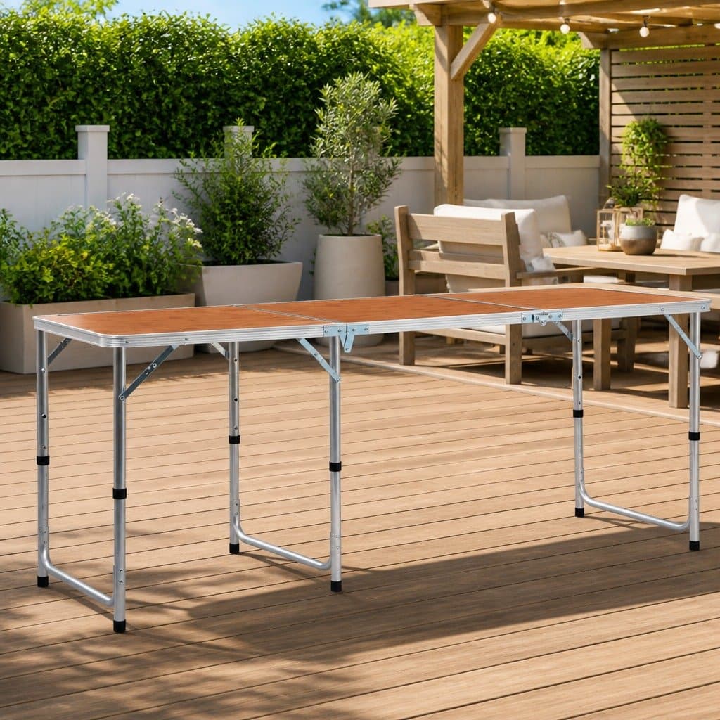 Brown Foldable Camping Table with Adjustable Height