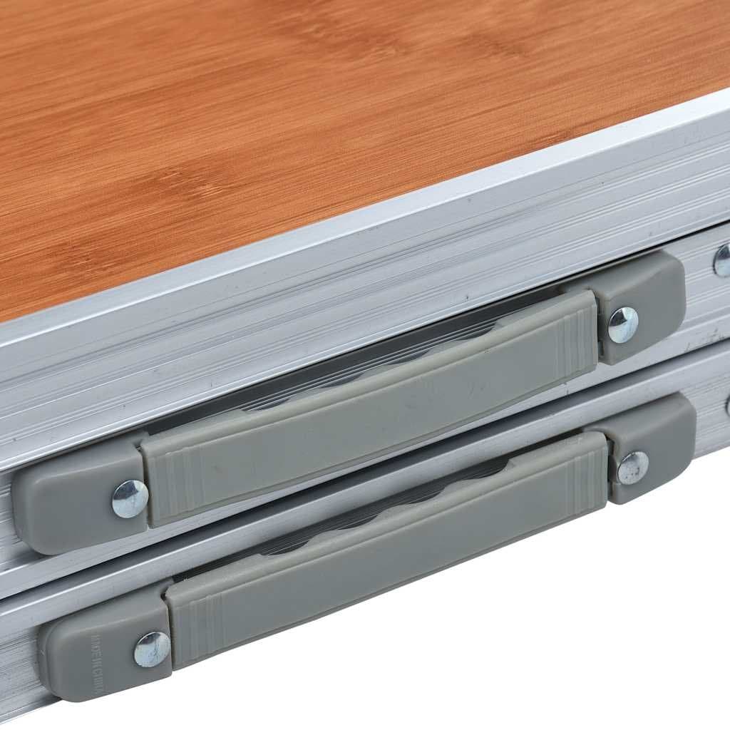 Brown Foldable Camping Table with Adjustable Height