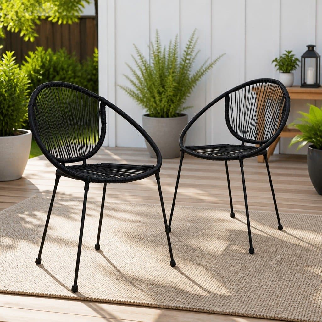 Black Rattan Style Garden Chairs Set of 2