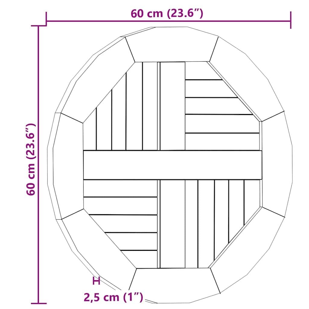 Round Teak Wood Table Top 60cm for Dining
