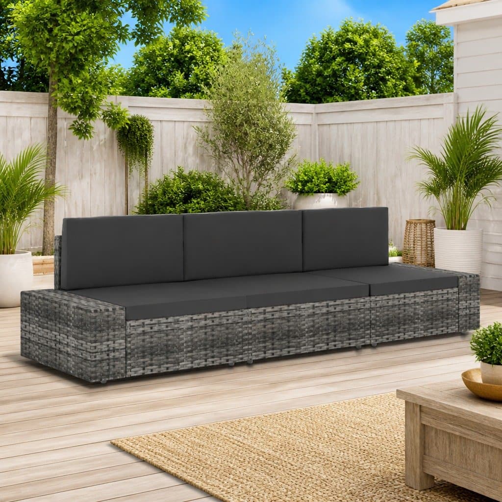 Outdoor Sectional Sofa 3-Seater Grey Poly Rattan