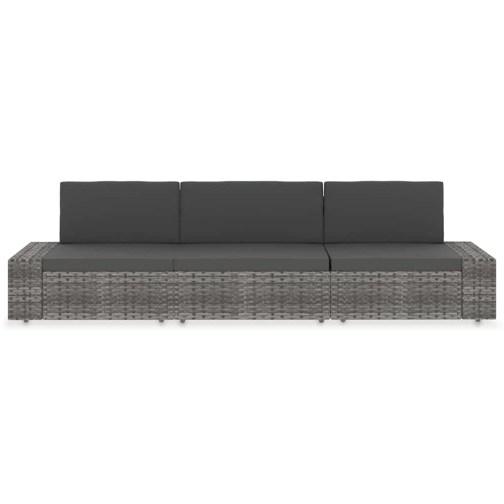 Outdoor Sectional Sofa 3-Seater Grey Poly Rattan