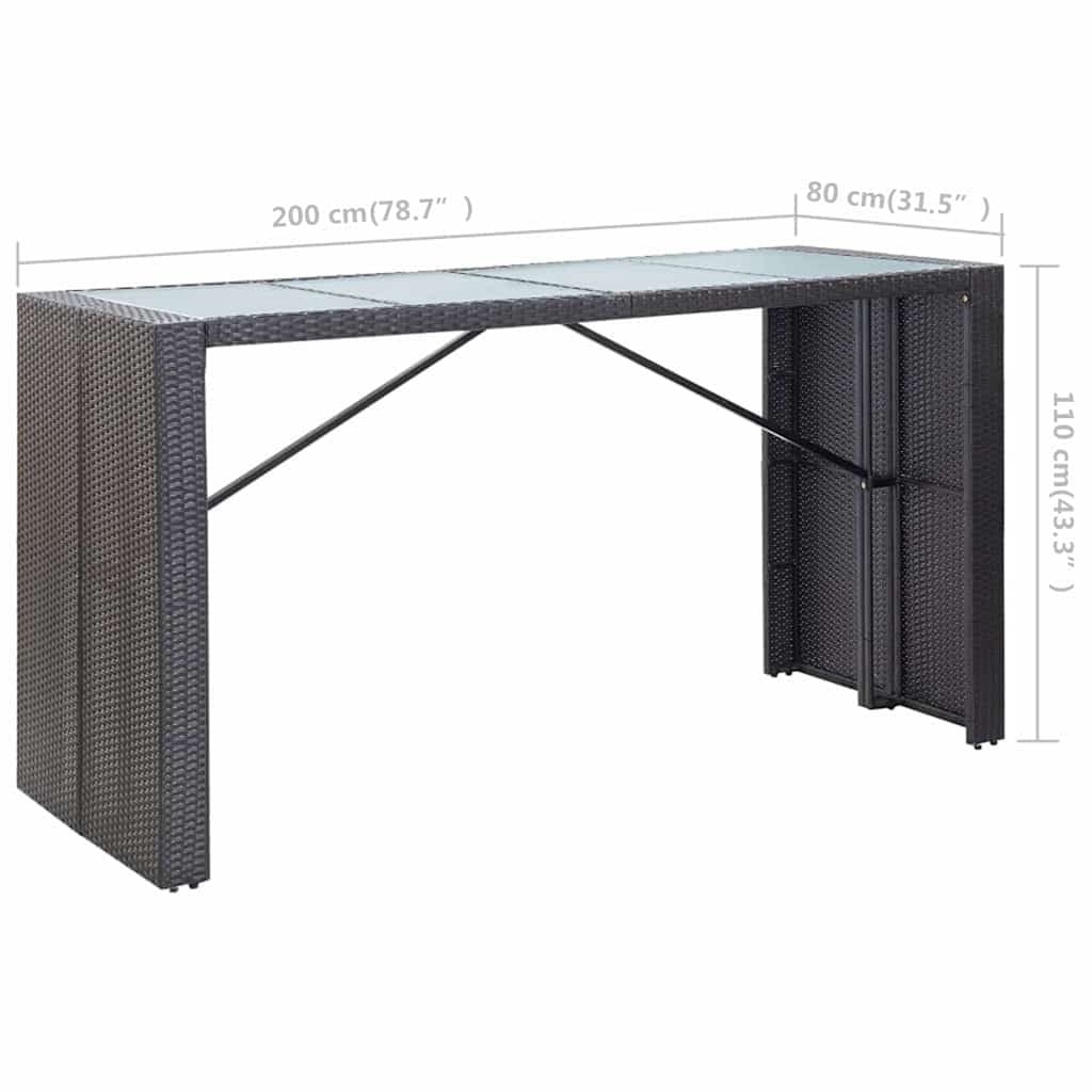 9 Piece Poly Rattan Outdoor Bar Set in Black