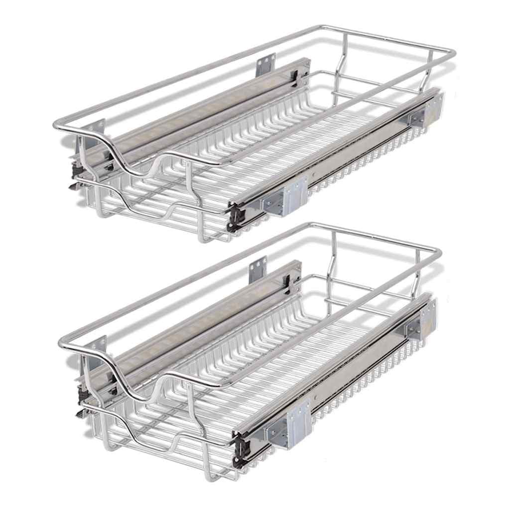 Pull-Out Wire Kitchen Baskets 2 pcs Silver 300mm Cabinet Organiser Storage