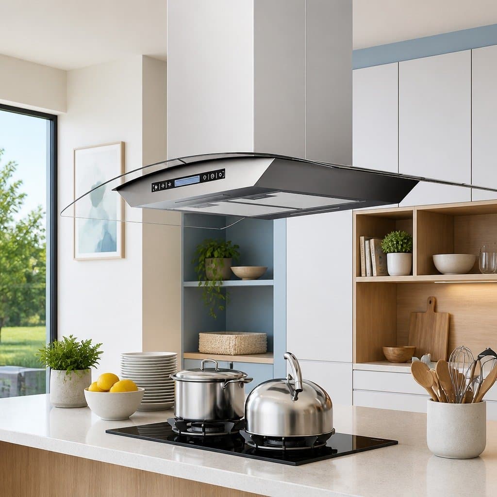 90cm Island Range Hood with LCD Touch Control and LED Lighting