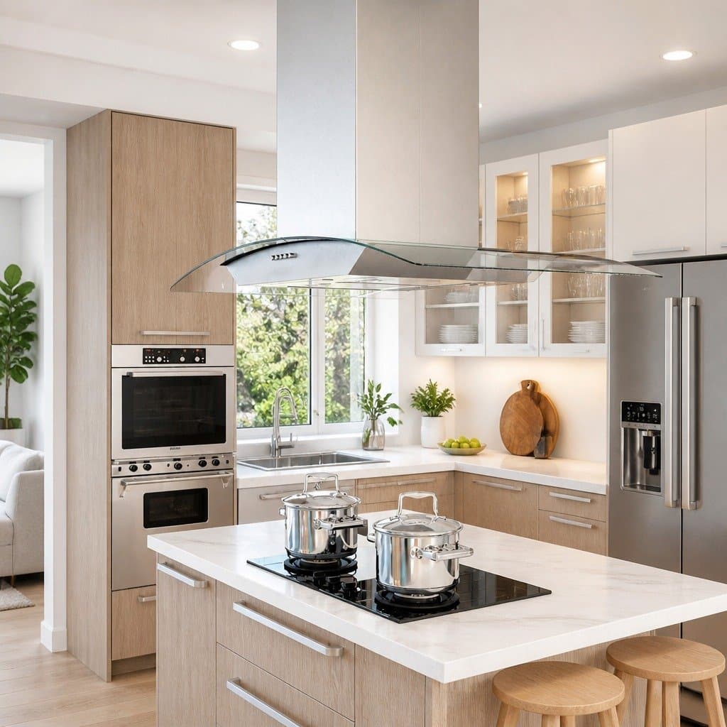 90cm Stainless Steel Island Range Hood with LED Lights