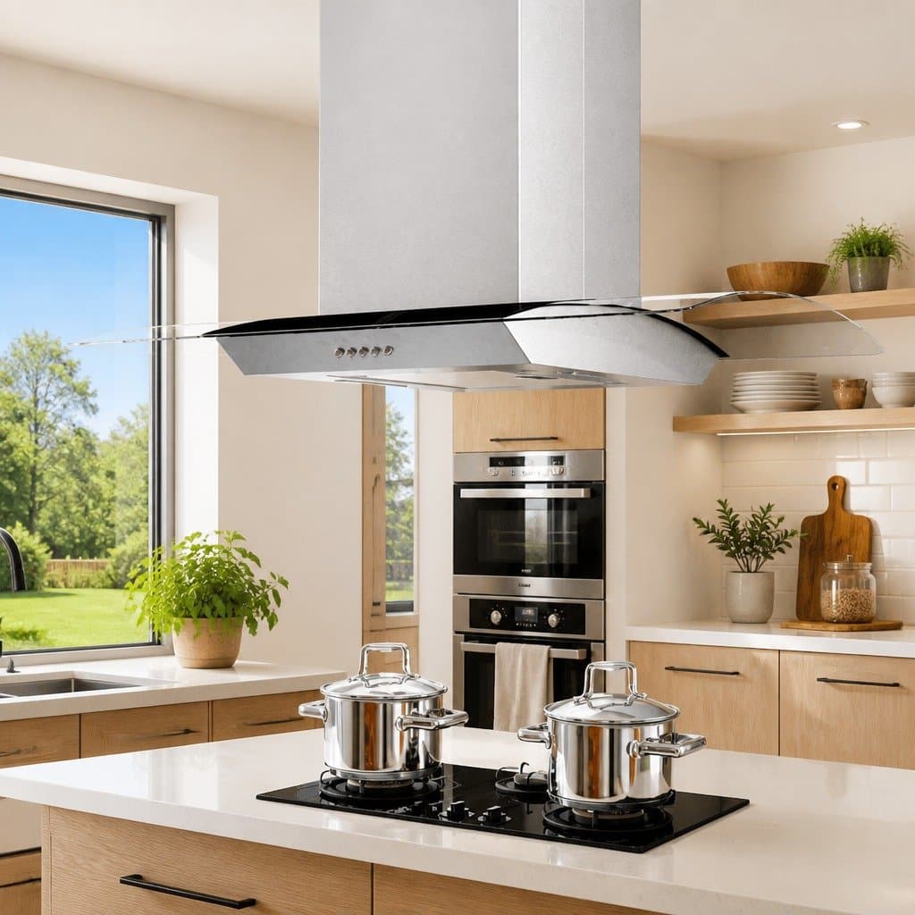 90cm Stainless Steel Island Range Hood with LED Lighting