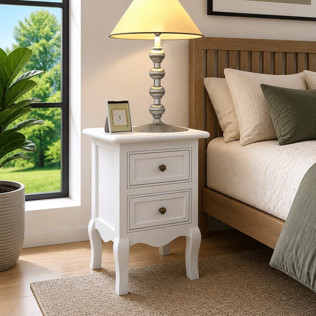 Bedside Tables Set of 2 with Drawers in White