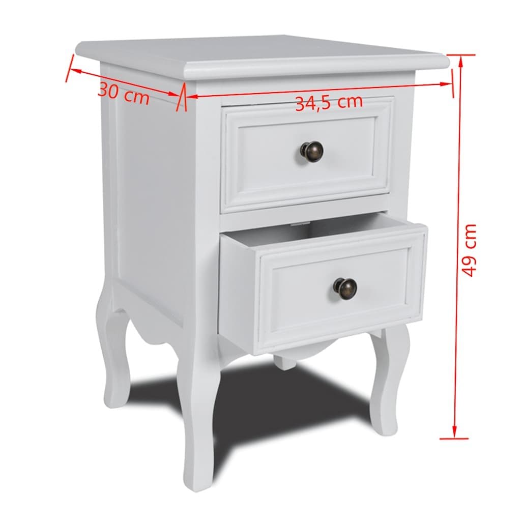 Bedside Tables Set of 2 with Drawers in White