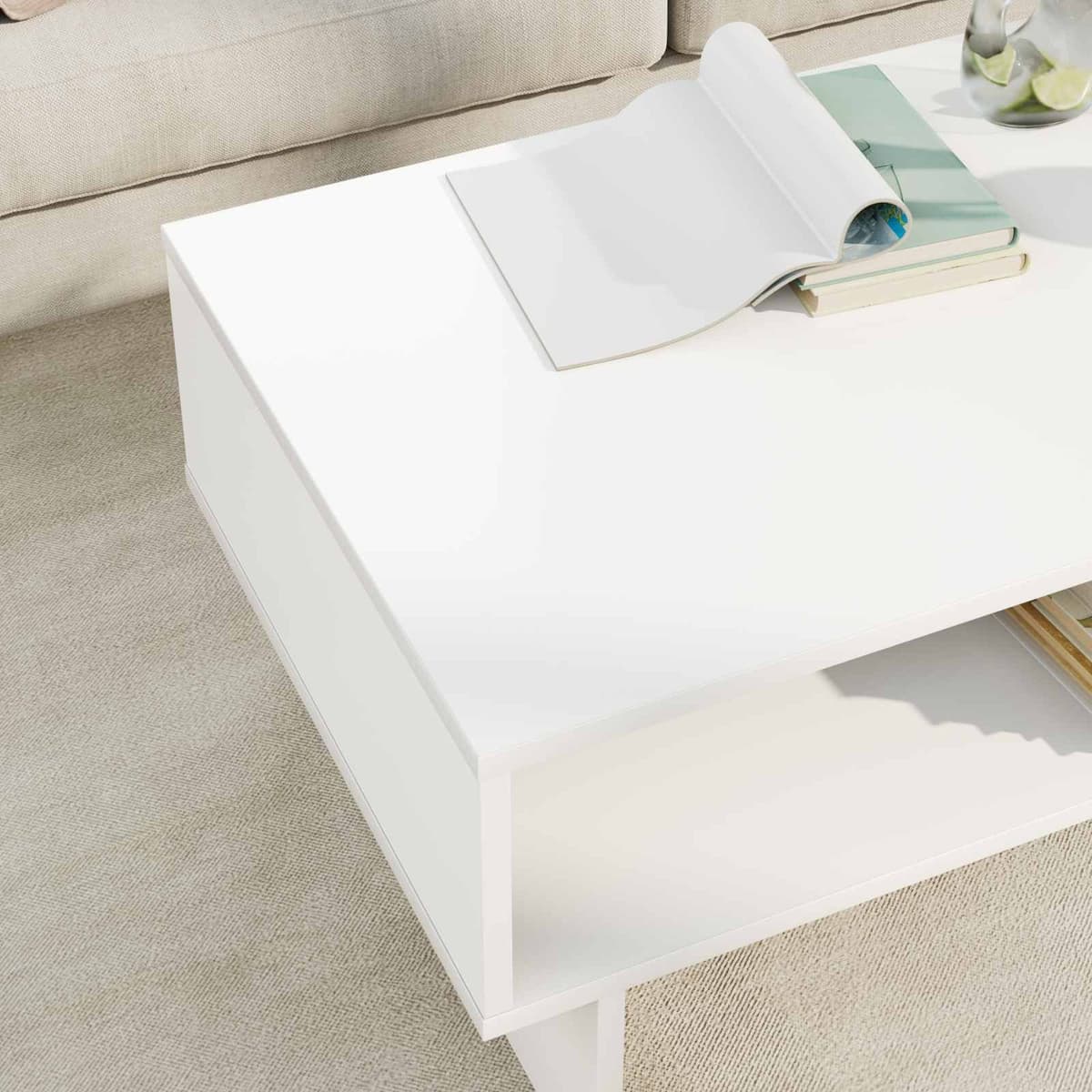 White Coffee Table with Integrated Storage