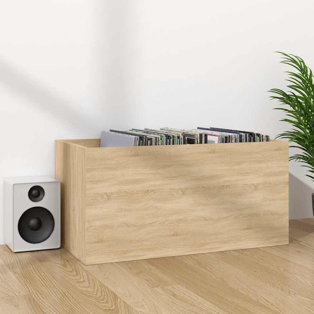 Vinyl Storage Box Sonoma Oak LP Organiser Living Room Media Cabinet 71x34x36cm
