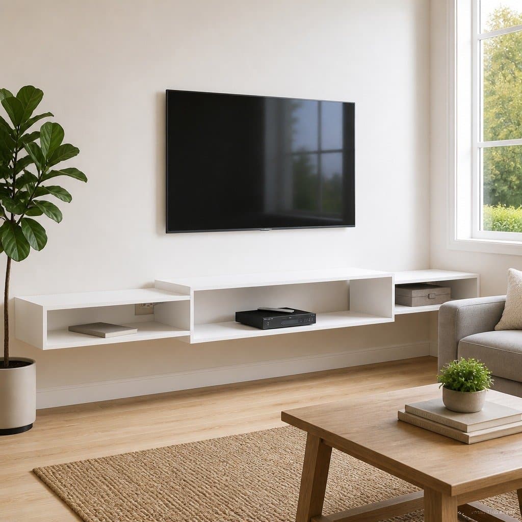 Wall-Mounted TV Cabinet with Open Storage in White