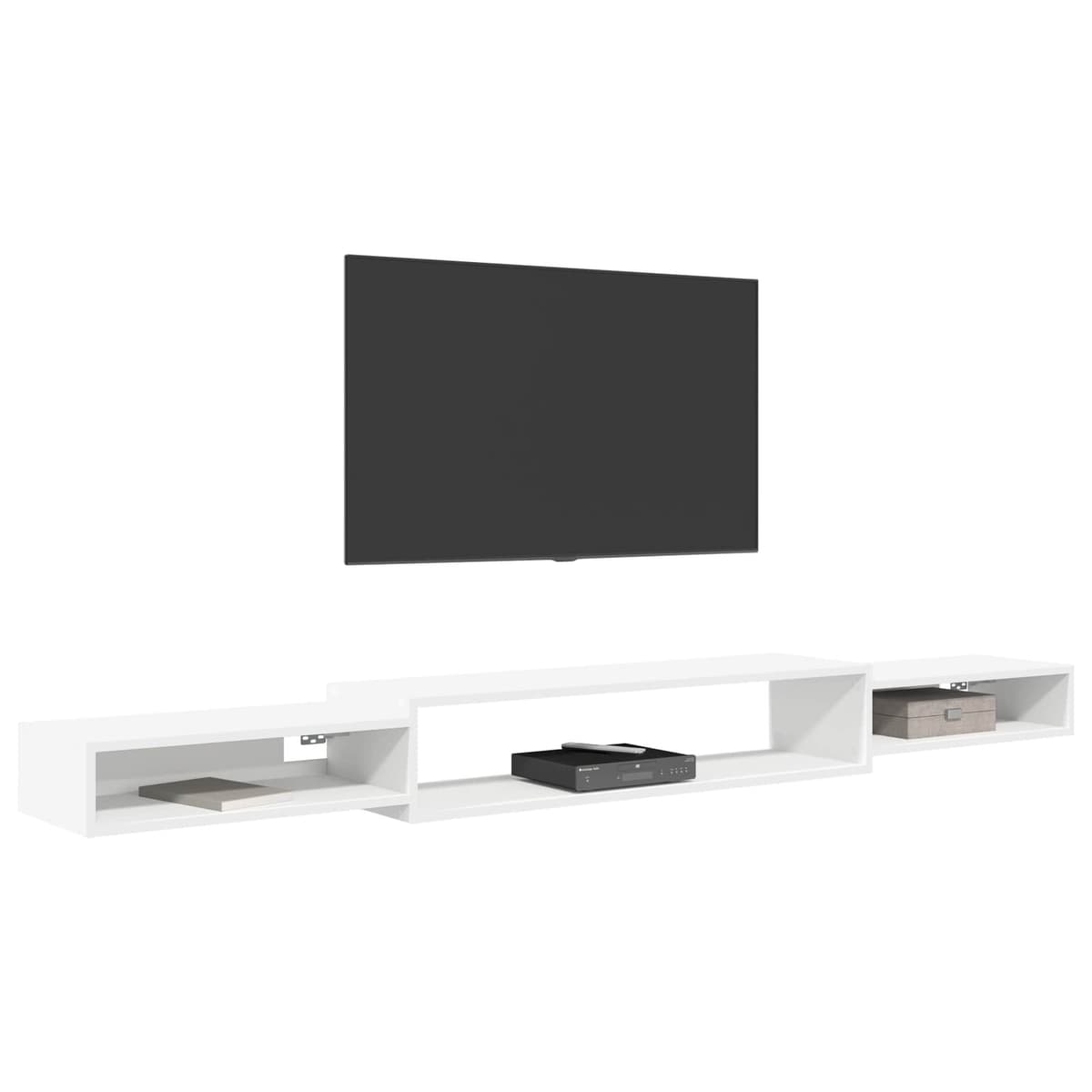Wall-Mounted TV Cabinet with Open Storage in White